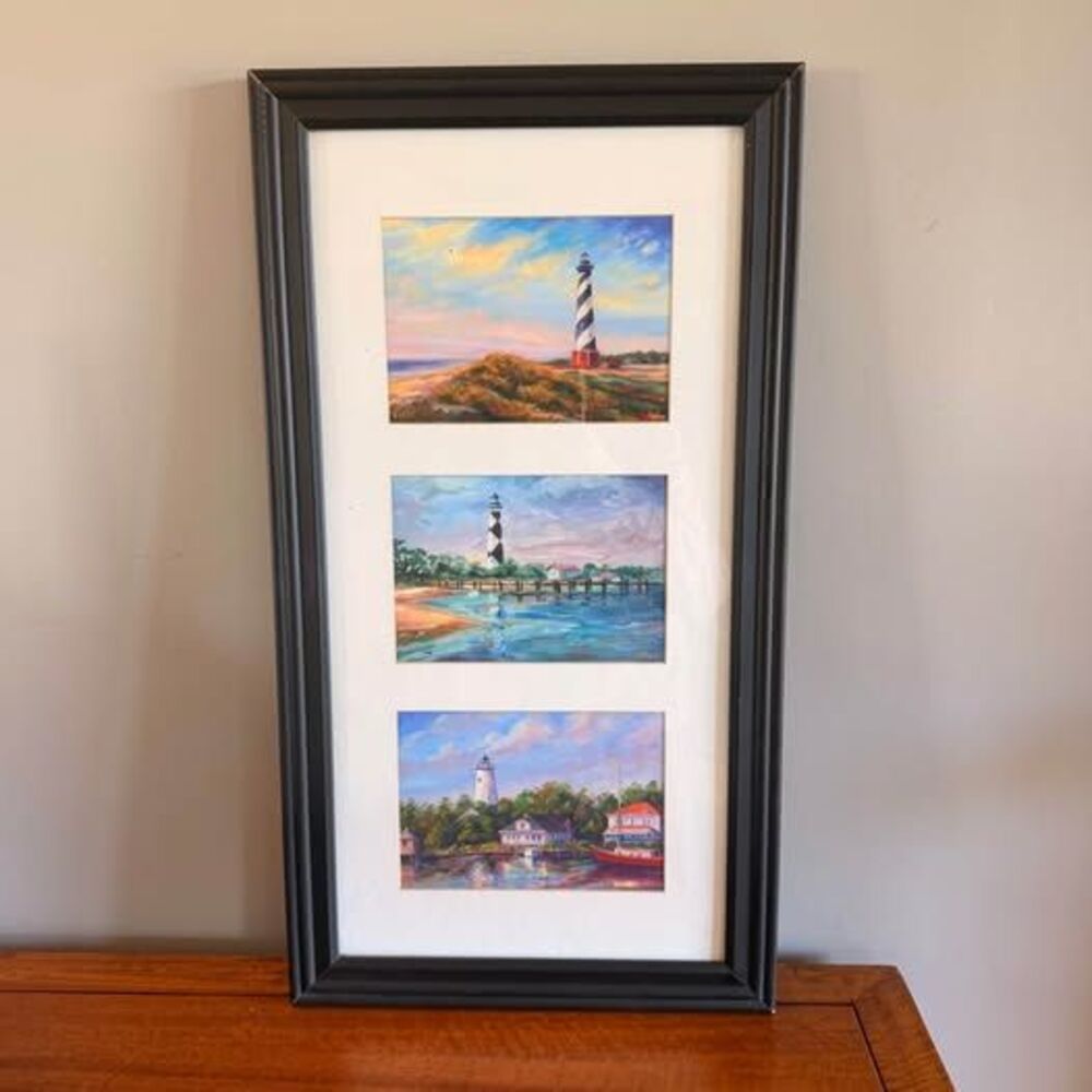 J. Pittman North Carolina Coast Lighthouse Triptych Framed Art